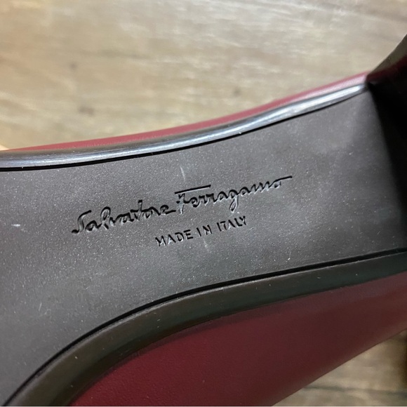 Ferragamo Mahogany Burgundy Red 4cm Block Heel Buckle RARE VINTAGE Leather Pumps - Picture 9 of 10